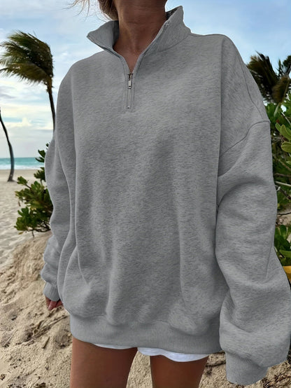 Sudadera para exteriores, otoño e invierno, informal, holgada, de manga larga, con media cremallera para mujer