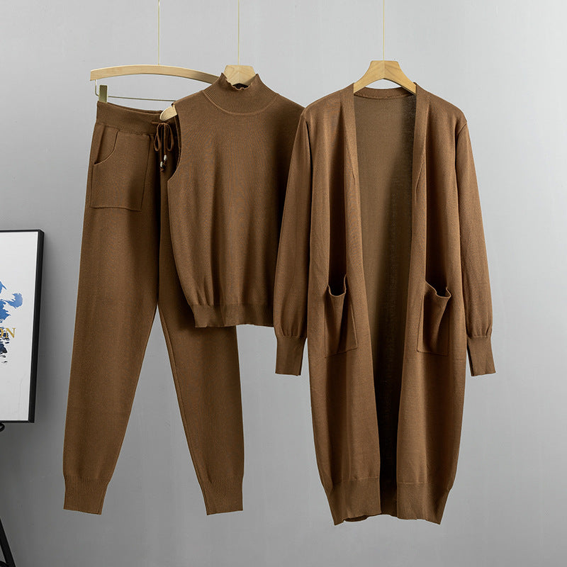 Conjuntos elegantes de moda de otoño para mujer, ropa de estilo occidental, aspecto juvenil, informal, de punto, cárdigan, chaleco, pantalones, conjunto de tres piezas