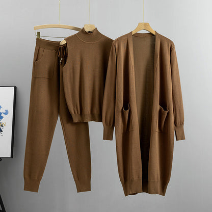 Conjuntos elegantes de moda de otoño para mujer, ropa de estilo occidental, aspecto juvenil, informal, de punto, cárdigan, chaleco, pantalones, conjunto de tres piezas