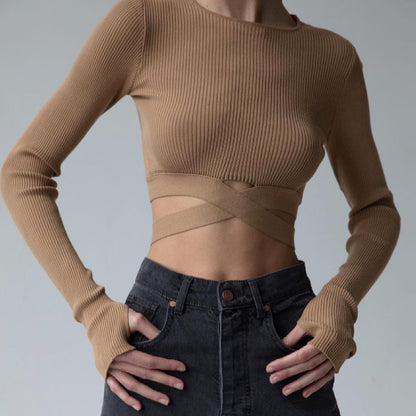 Suéter con abertura y falda plisada para mujer, traje de otoño e invierno con cordones