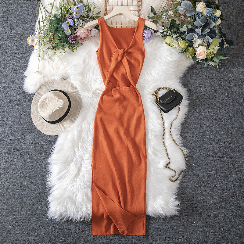 Vestido de punto reversible, ahuecado, sexy, de verano, con escote pronunciado y efecto favorecedor para mujer