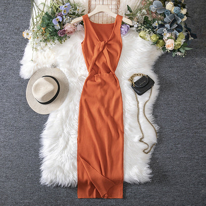 Vestido de punto reversible, ahuecado, sexy, de verano, con escote pronunciado y efecto favorecedor para mujer