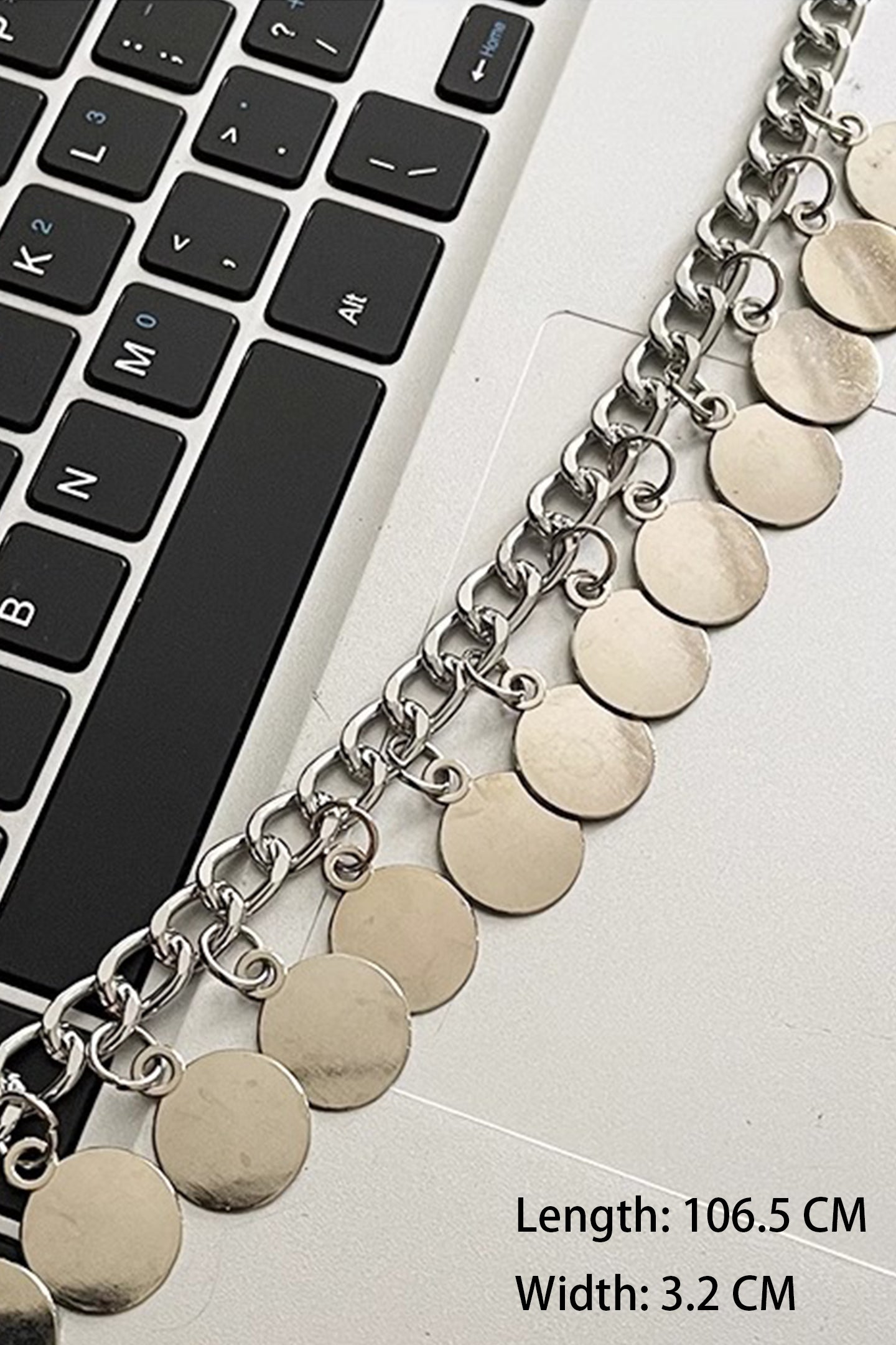 Cadena de cintura con flecos de disco metálico 