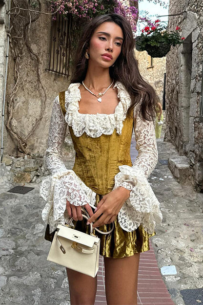 Conjunto de corsé de terciopelo con cuello cuadrado Mona 