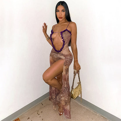 Vestido camisola de encaje plisado con aberturas para mujer