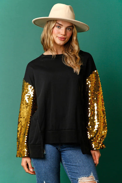 Sudadera de manga larga con lentejuelas y costuras superiores para mujer, moderna, para otoño e invierno, Navidad