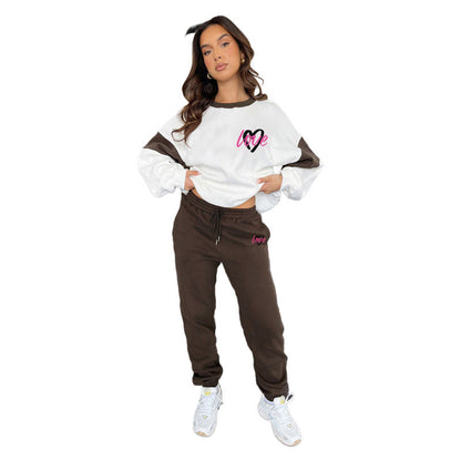 Conjunto de suéteres y pantalones casuales para mujer, con estampado multicolor de corazón de melocotón, para otoño e invierno