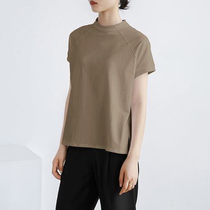 Camiseta de algodón de verano de color liso de manga corta para mujer, jersey francés con abertura lateral.