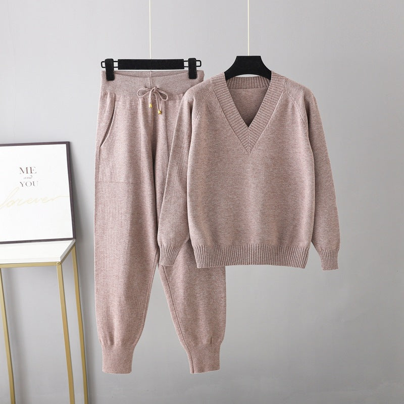 Conjunto de dos piezas de suéter y pantalones harén para otoño e invierno.