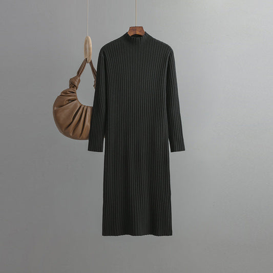 Vestido de punto para mujer, otoño-invierno, cuello alto, largo medio, suéter elegante por encima de la rodilla