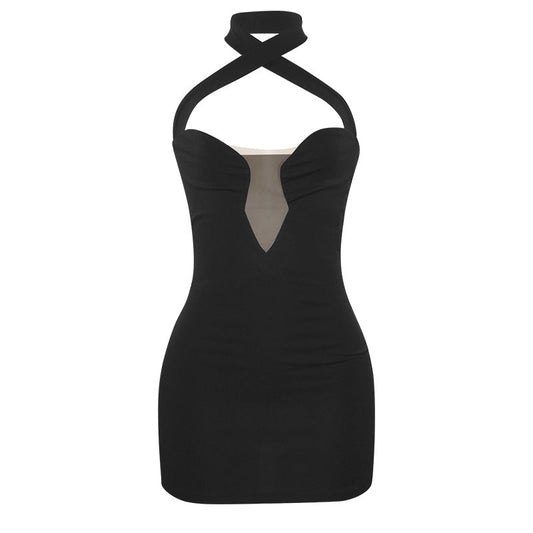 Summer Solid Color Sleeveless Wrapped Chest Hip Dress Sexy Halter Women Dress