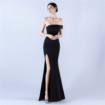 Vestido de satén con hombros descubiertos para celebración, fiesta anual, cóctel, noche