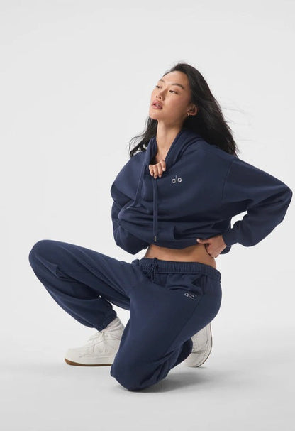 Conjunto de sudadera con capucha deportiva para otoño e invierno con etiqueta bordada en 3D para mujer
