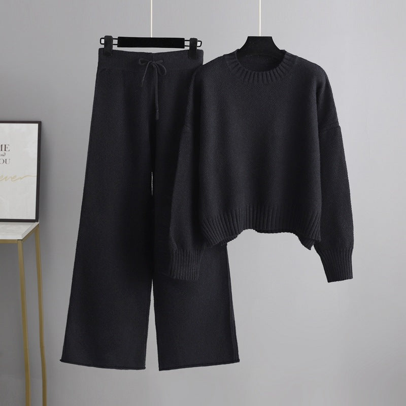 Conjunto de dos piezas formado por pantalón de trabajo, suéter holgado coreano, pierna ancha, informal, para otoño e invierno