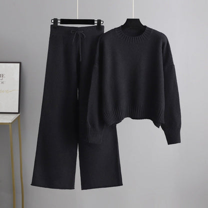 Conjunto de dos piezas formado por pantalón de trabajo, suéter holgado coreano, pierna ancha, informal, para otoño e invierno