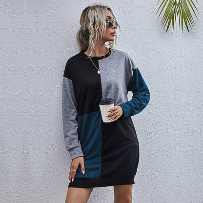 Vestido tipo suéter de manga larga a juego con colores para mujer de otoño