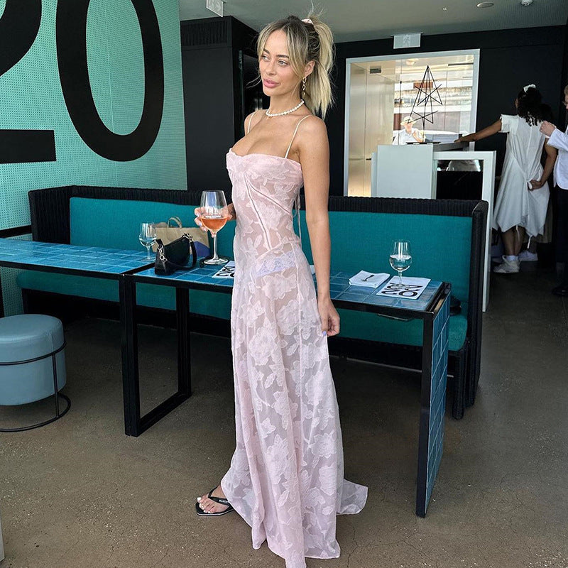 Vestido de noche elegante de verano para mujer con top de tubo y cuello alto