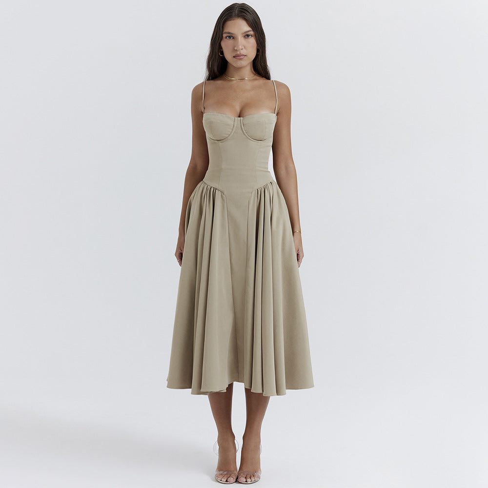 Vestido sexy para mujer, ropa sexy con escote en V y tirantes, largo medio, ajustado, sin espalda y con cintura alta.