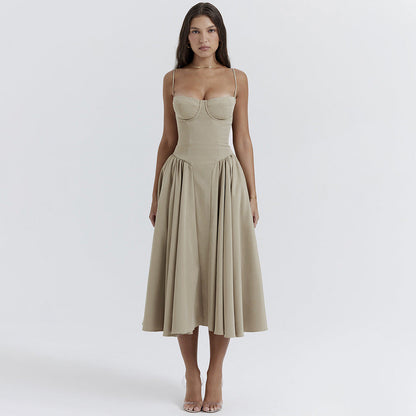 Vestido sexy para mujer, ropa sexy con escote en V y tirantes, largo medio, ajustado, sin espalda y con cintura alta.