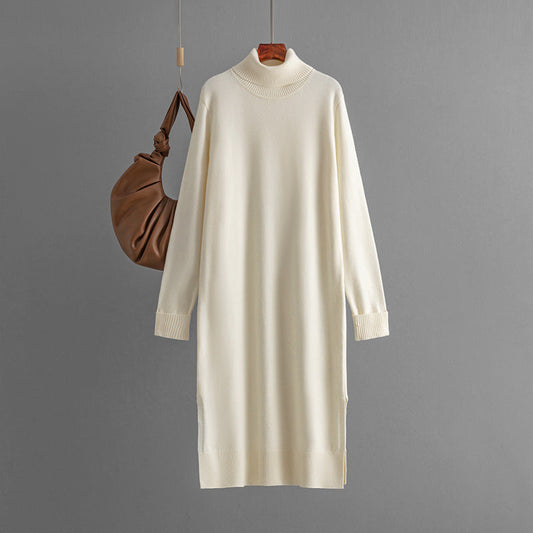 Suéter de punto con cuello alto y abertura en la parte inferior, informal, de color liso, para mujer, otoño e invierno