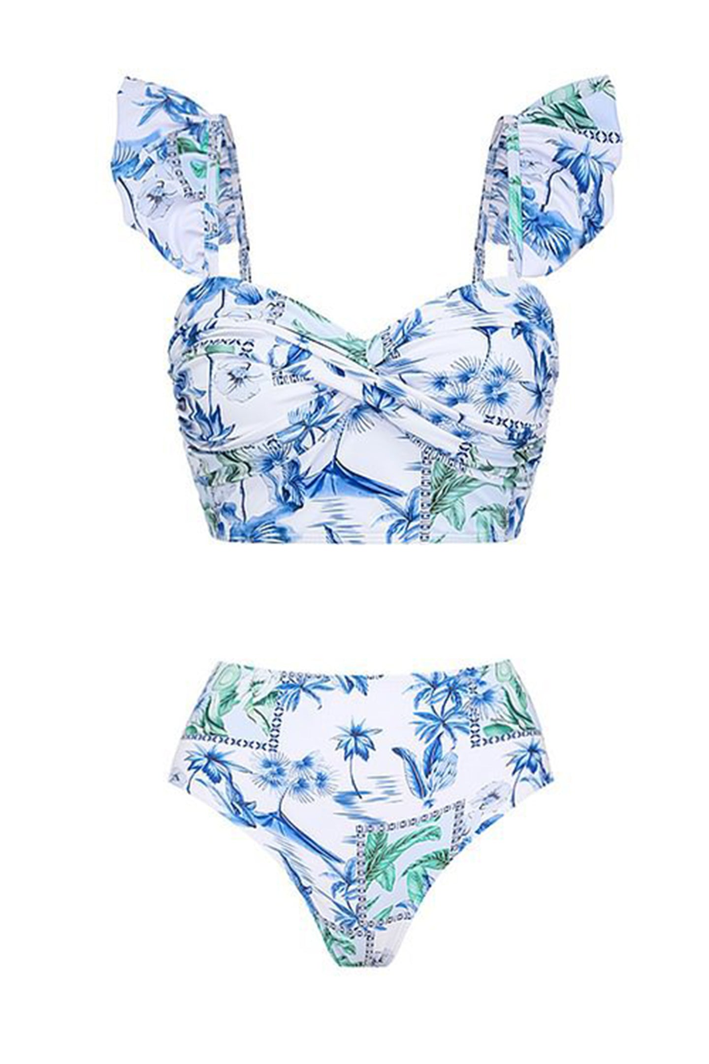 Conjunto de baño de tres piezas con volantes y estampado floral de Belinda 