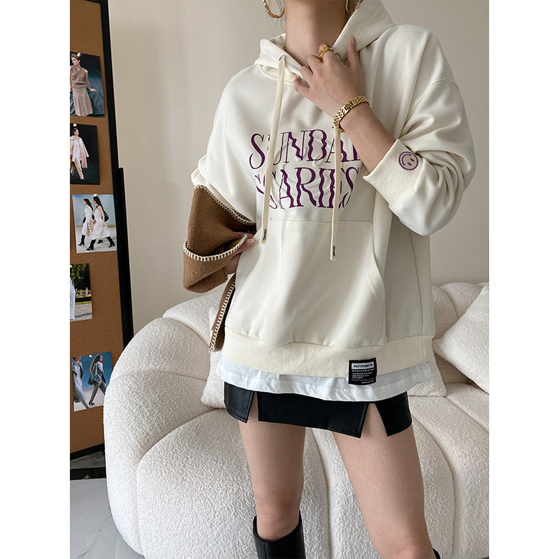 Sudadera con capucha gruesa de terciopelo de dos piezas con diseño gráfico de letras de principios de otoño