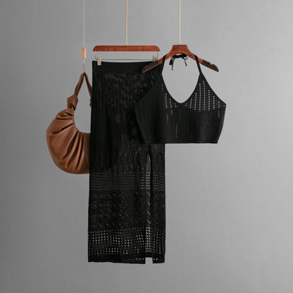 Ropa de mujer, chaleco corto de verano, top de dos piezas, cintura alta, adelgazante, falda con abertura en la cadera