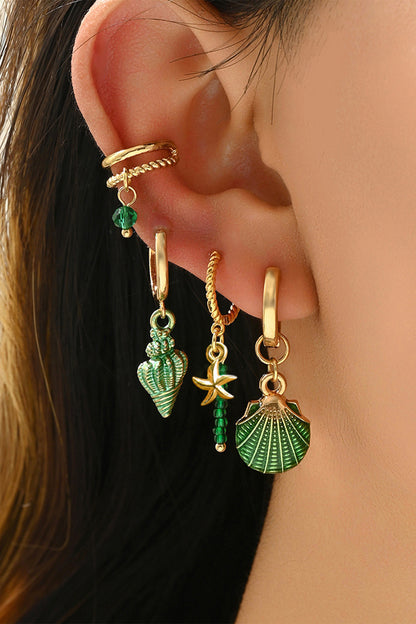 Conjunto de cuatro pendientes colgantes de estrella de mar y concha 