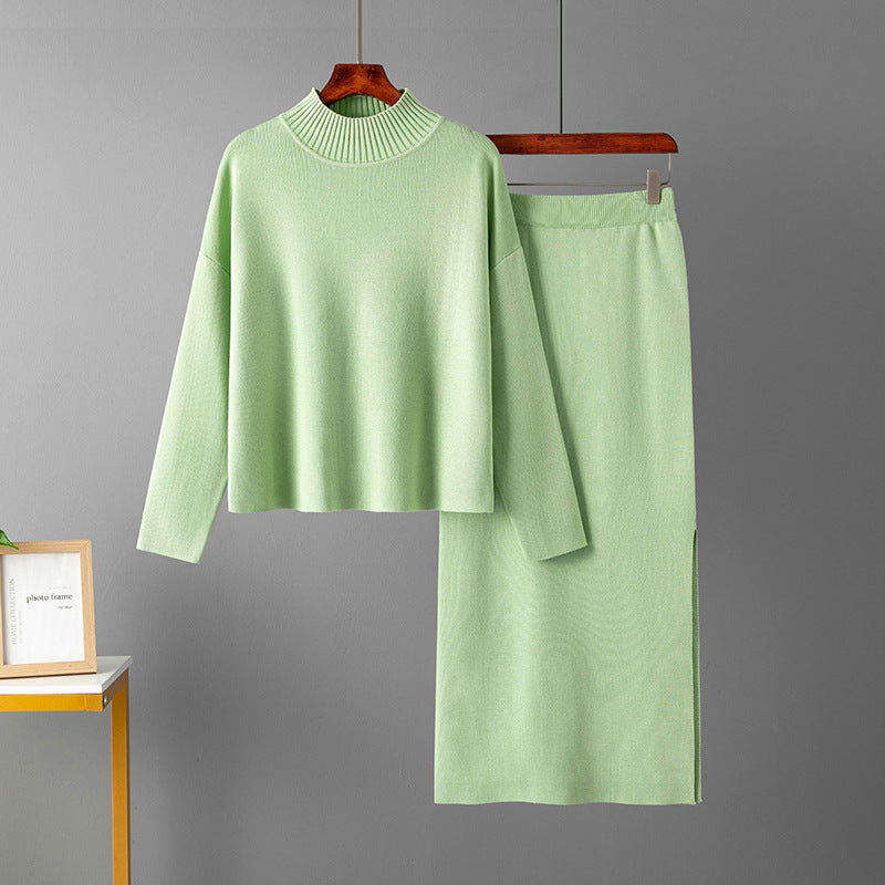 Ropa de mujer Otoño Casual Suelto Falda larga Traje de dos piezas Suéter