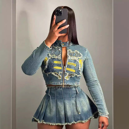 Conjunto de falda plisada y top bordado de tela elástica para mujer (se vende por separado)