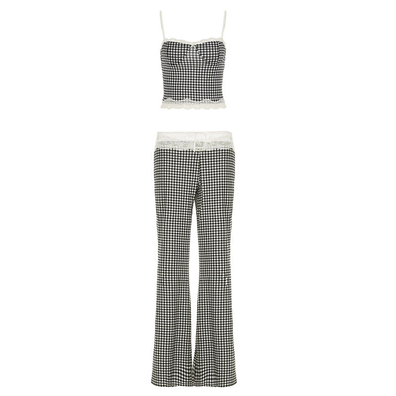 Conjunto de dos piezas formado por pantalones acampanados y tirantes, para primavera y verano, para mujer