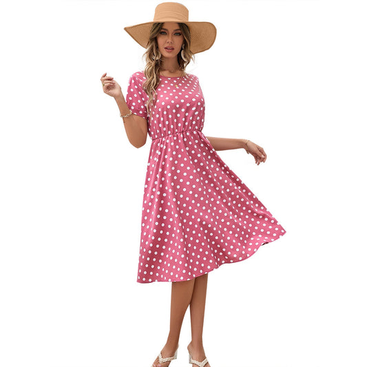 Women Clothing Comfortable Vacation Casual Chiffon Polka Dots Slimming Dress