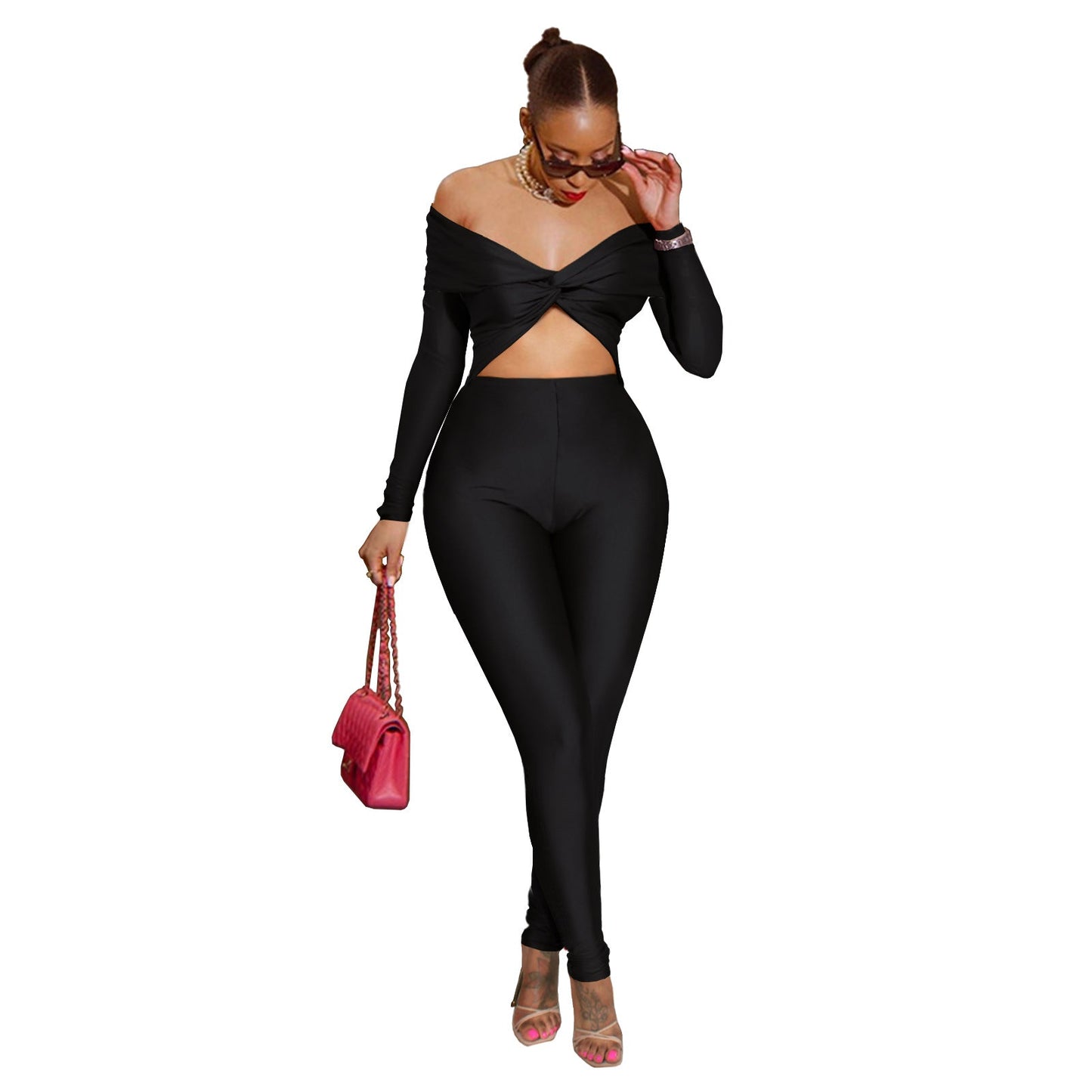 Mono de manga larga con cuello halter, aberturas y aberturas para mujer