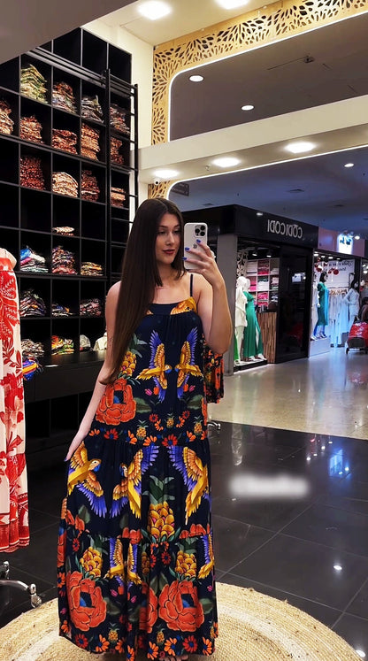 Vestido largo con tirantes finos y estampado sin mangas para mujer, sexy, de verano