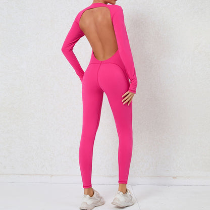 Mono de yoga de manga larga con espalda descubierta y tacto nude, sexy, de alta resistencia, para fitness, deportivo, de una pieza.