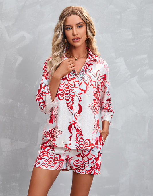 Traje casual con pantalones cortos y mangas 3/4 estampados para mujer