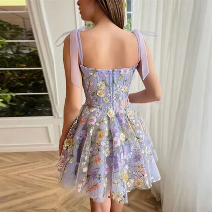 Vestido camisero sexy de organza con bordado floral tridimensional para mujer