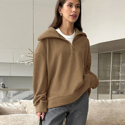 Suéter holgado informal de punto de cordero y cachemira beige para mujer, top deportivo con cuello a juego para otoño e invierno