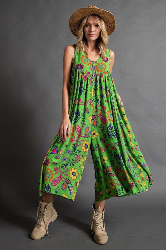 Mono holgado sin mangas con estampado vintage para mujer de verano
