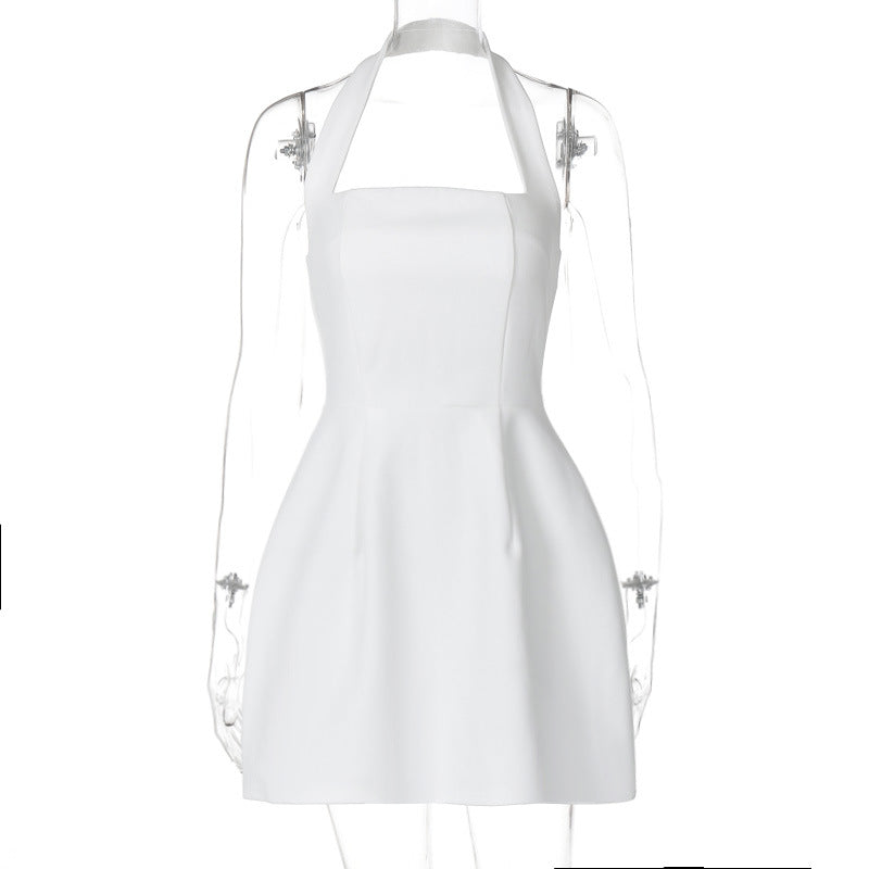 Vestido elegante de verano con cuello barco y espalda descubierta para mujer