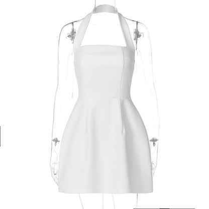 Vestido elegante de verano con cuello barco y espalda descubierta para mujer