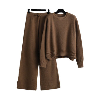 Conjunto de dos piezas formado por pantalón de trabajo, suéter holgado coreano, pierna ancha, informal, para otoño e invierno