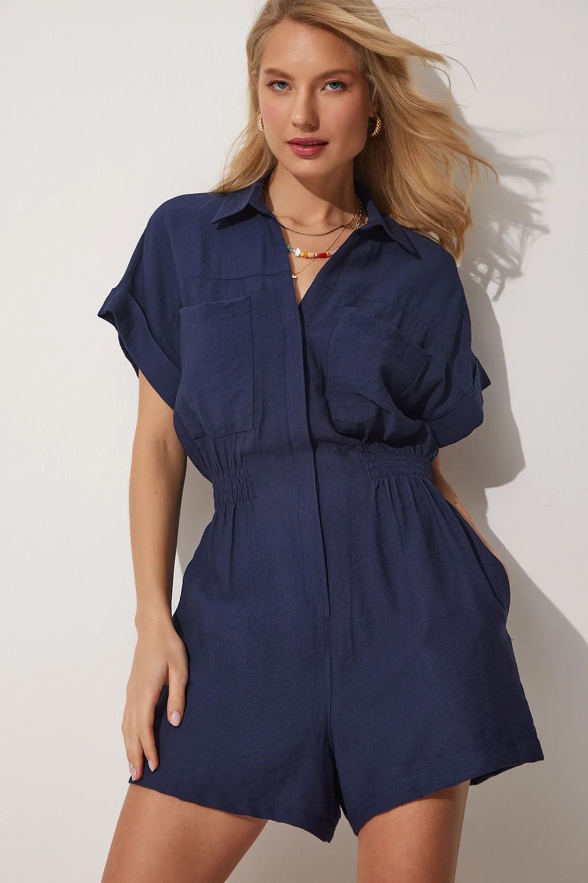 Pantalones cortos de lino y algodón para mujer, de manga corta, holgados, con cintura ajustada y pierna ancha, informales