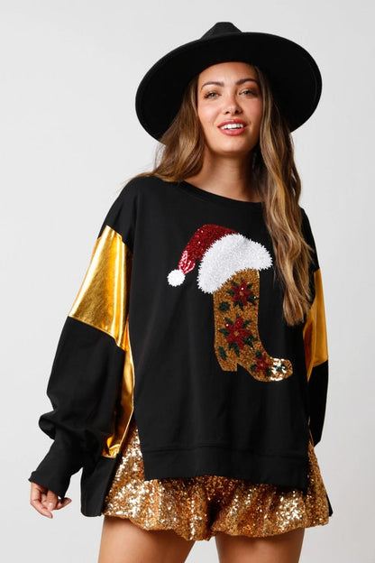 Sudadera informal de manga larga con lentejuelas navideñas para mujer, ropa de otoño e invierno