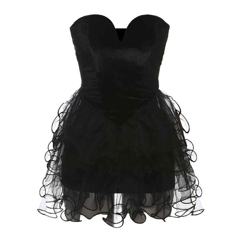 Vestido elegante y sexy sin espalda para mujer, vestido abullonado con top de tubo ajustado, ropa de otoño e invierno.