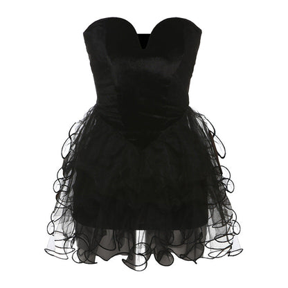 Vestido elegante y sexy sin espalda para mujer, vestido abullonado con top de tubo ajustado, ropa de otoño e invierno.