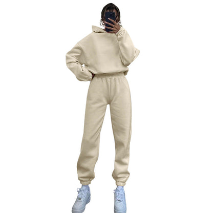 Suéter de manga larga con capucha de color liso para mujer, ropa informal, pantalones, traje, otoño e invierno
