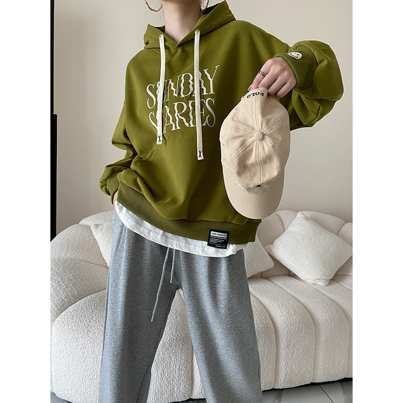 Sudadera con capucha gruesa de terciopelo de dos piezas con diseño gráfico de letras de principios de otoño