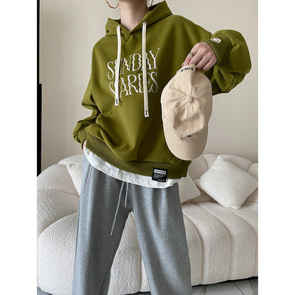 Sudadera con capucha gruesa de terciopelo de dos piezas con diseño gráfico de letras de principios de otoño