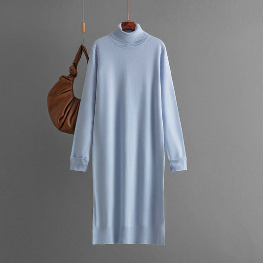 Suéter de punto con cuello alto y abertura en la parte inferior, informal, de color liso, para mujer, otoño e invierno